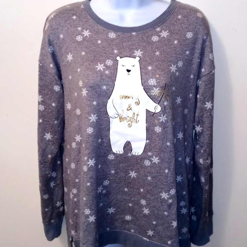 SECRET TREASURES SHIRT PAJAMA LONG SLEEVE ROUND NECK SNOWFLAKES GRAY SIZE MEDIUM